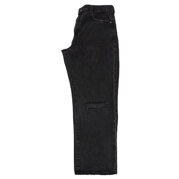 Zara Black Straight Leg High Waist Holes Knees Raw Hem Relaxed Denim Jeans - Picture 5 of 6